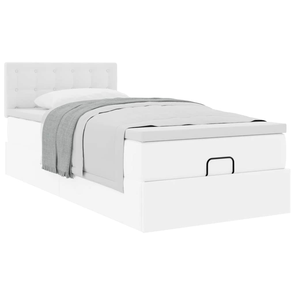 Lit ottoman avec matelas blanc 90x200 cm similicuir - XIOS