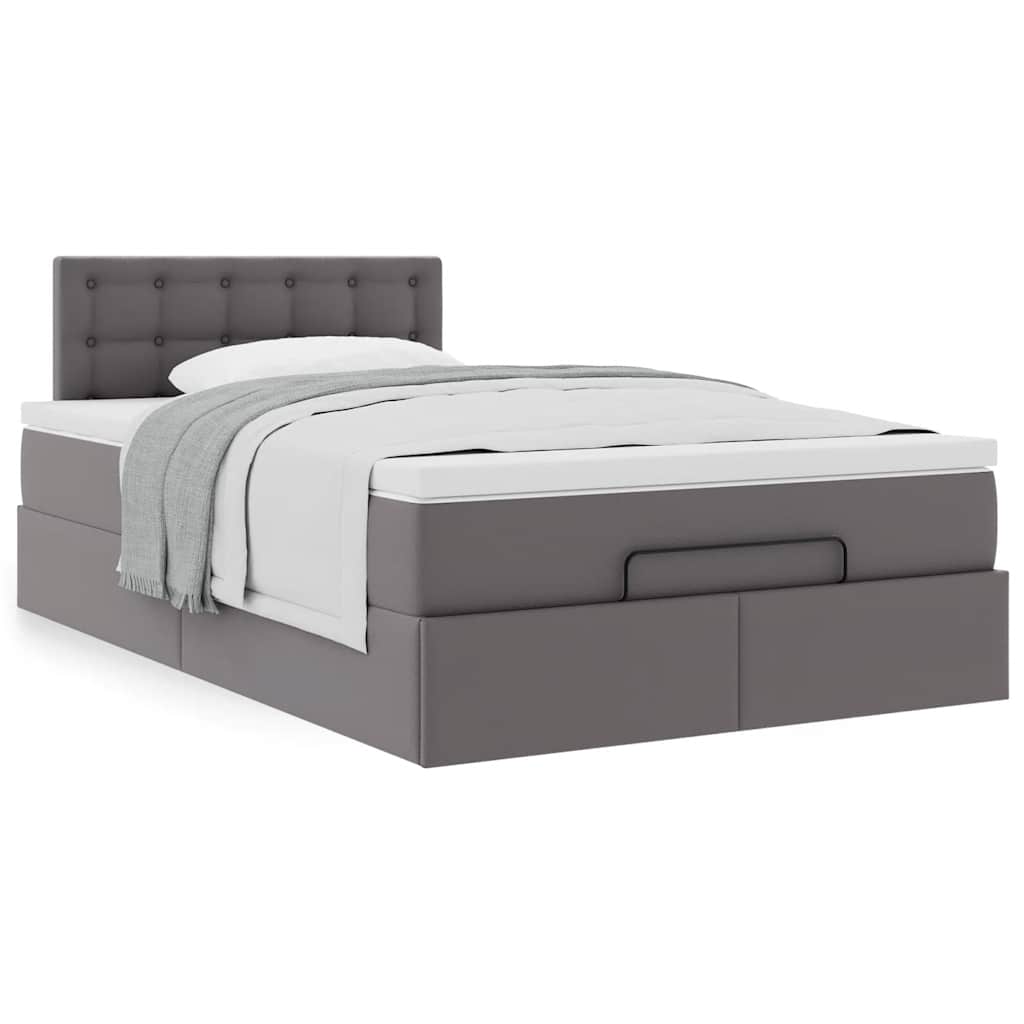 Cadre de lit ottoman avec matelas gris 120x190 cm similicuir - XIOS