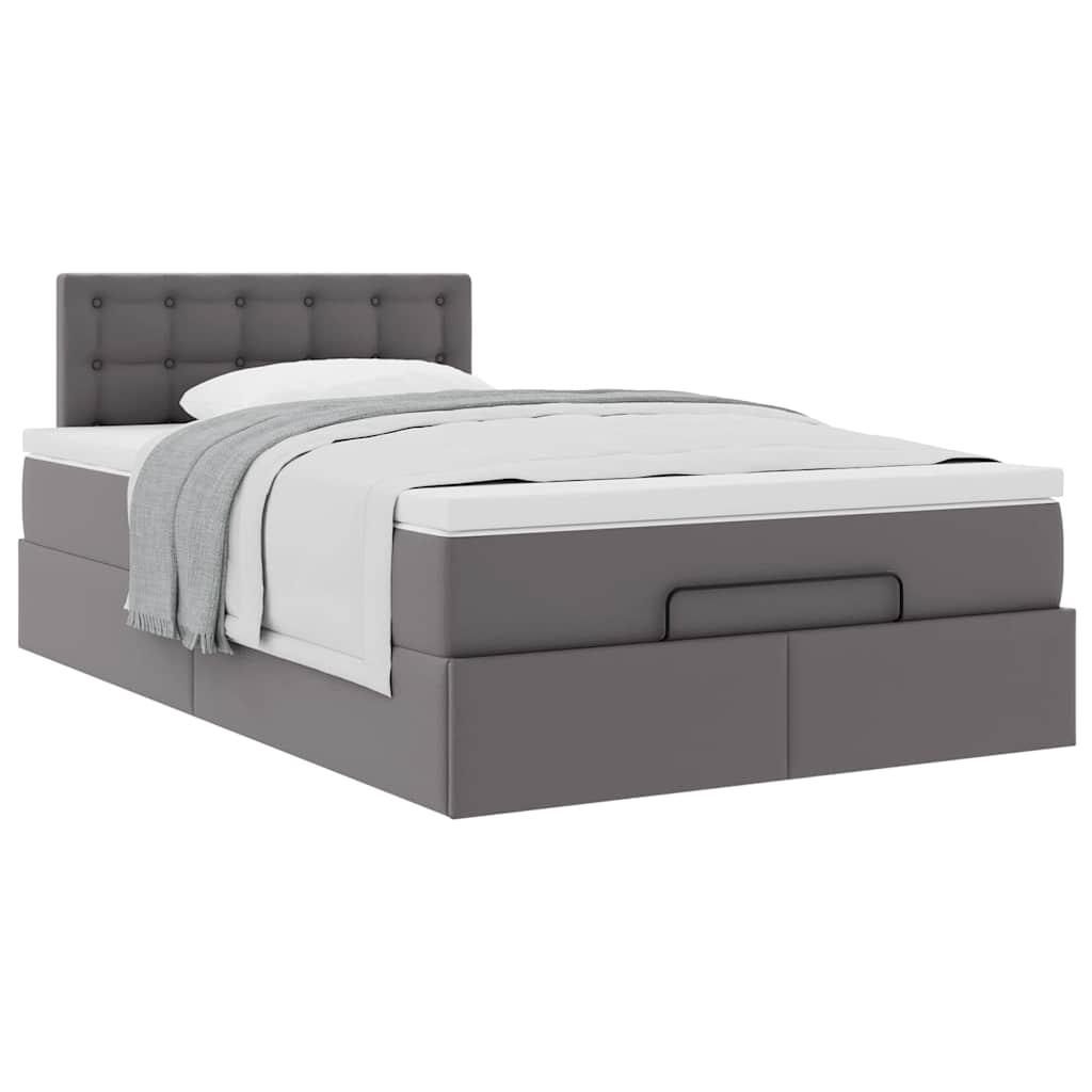 Cadre de lit ottoman avec matelas gris 120x190 cm similicuir - XIOS