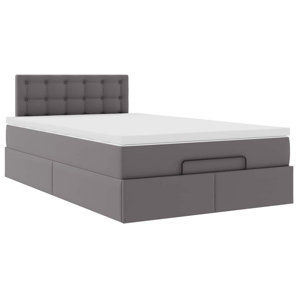 Cadre de lit ottoman avec matelas gris 120x190 cm similicuir - XIOS