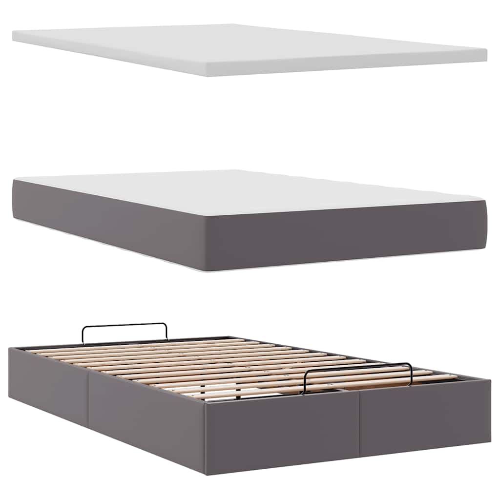 Cadre de lit ottoman avec matelas gris 120x190 cm similicuir - XIOS