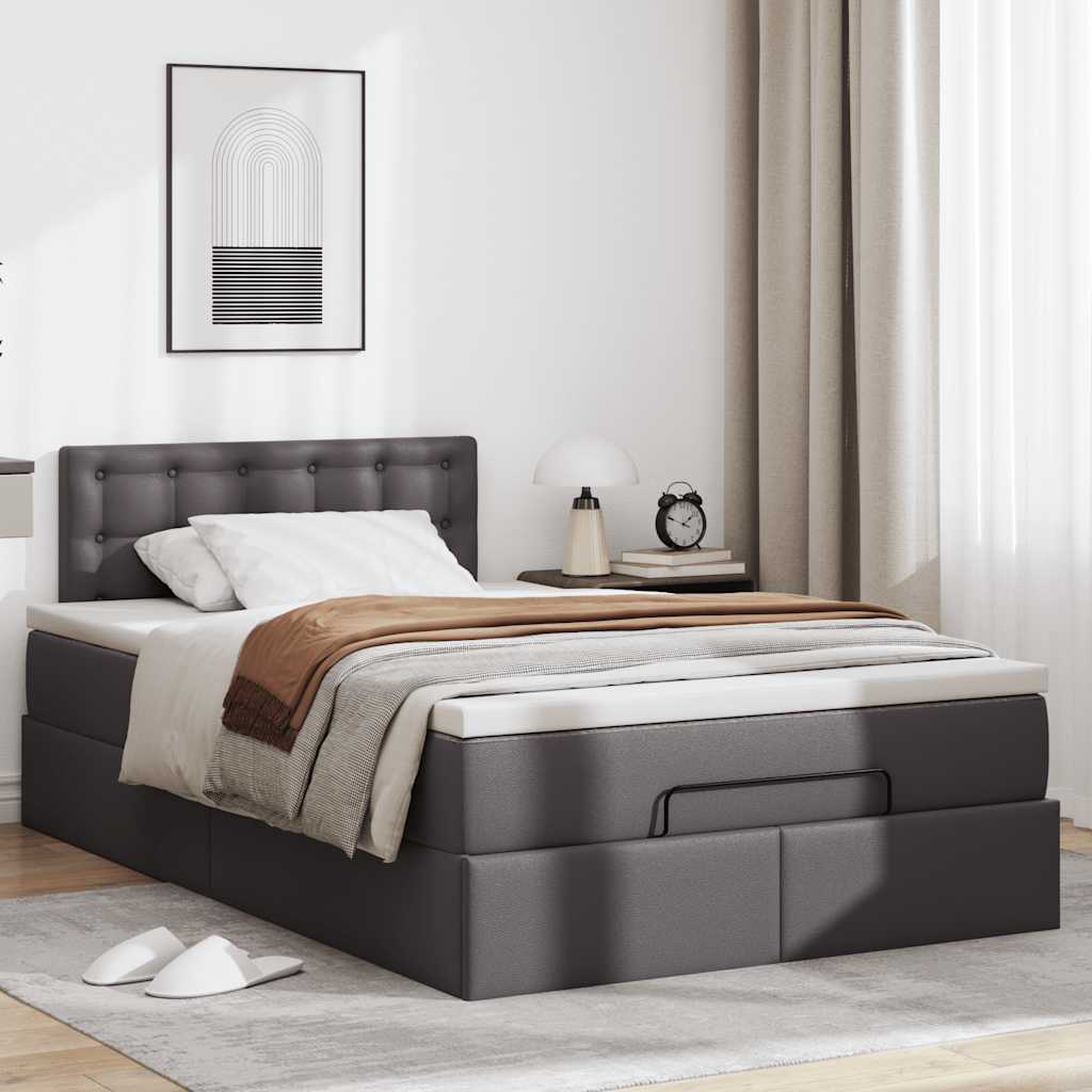 Cadre de lit ottoman avec matelas gris 120x200 cm similicuir - XIOS