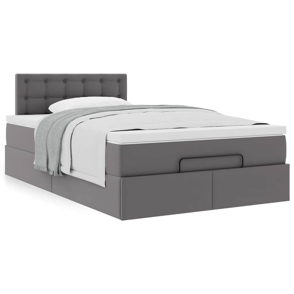 Cadre de lit ottoman avec matelas gris 120x200 cm similicuir - XIOS