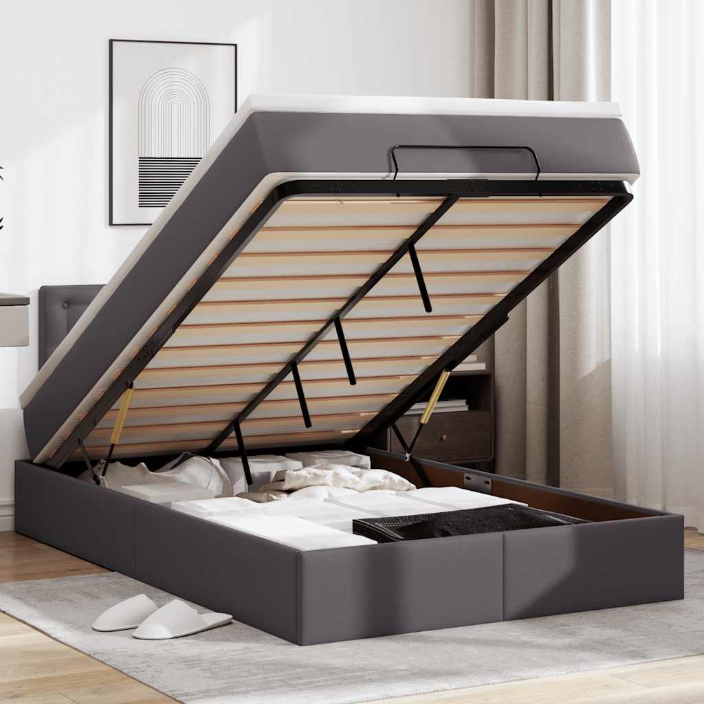 Cadre de lit ottoman avec matelas gris 120x200 cm similicuir - XIOS