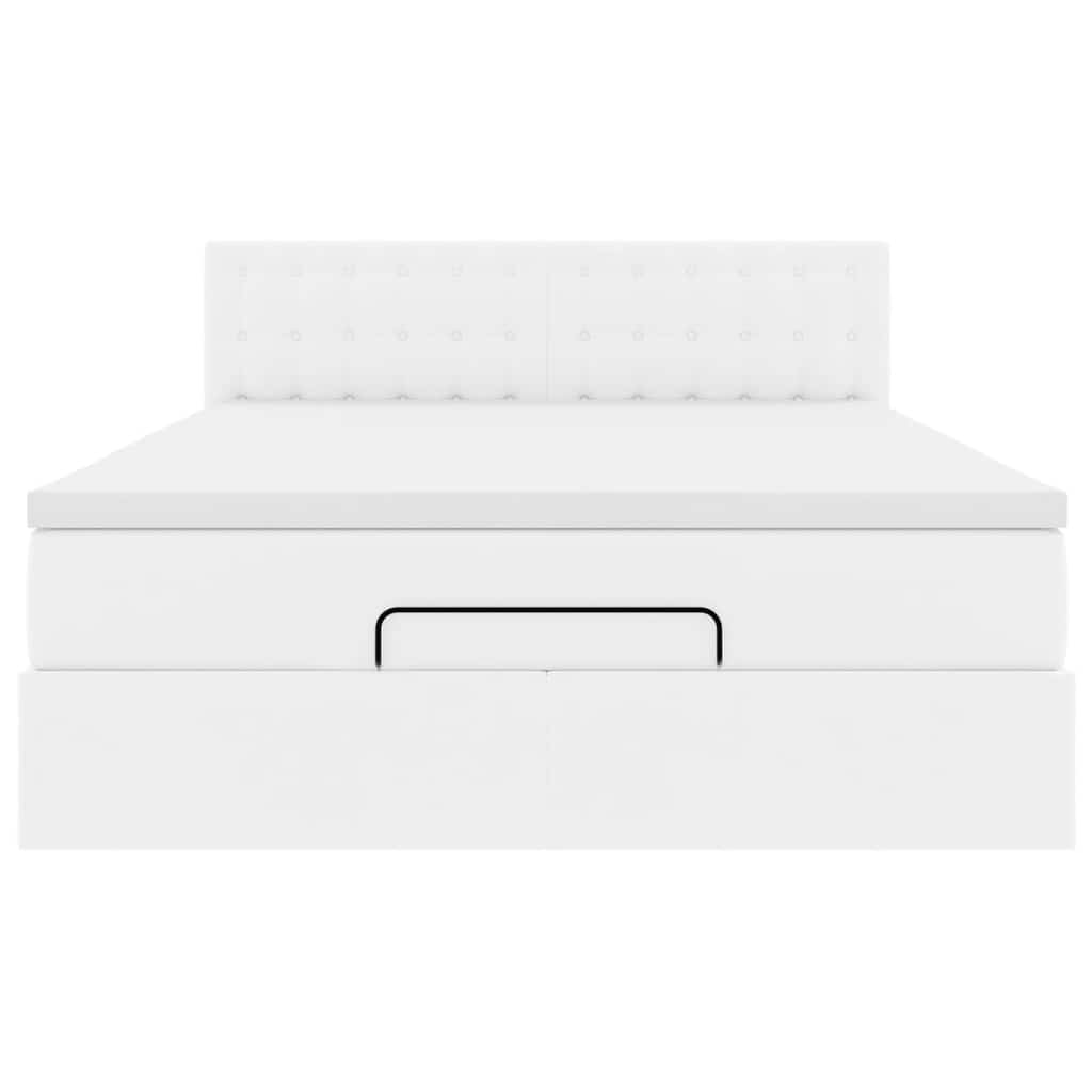 Cadre de lit ottoman avec matelas blanc 140x190 cm similicuir