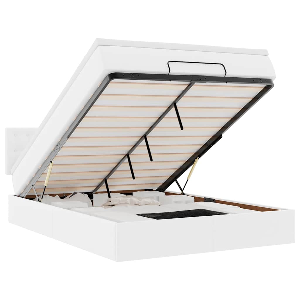 Cadre de lit ottoman avec matelas blanc 140x200 cm similicuir