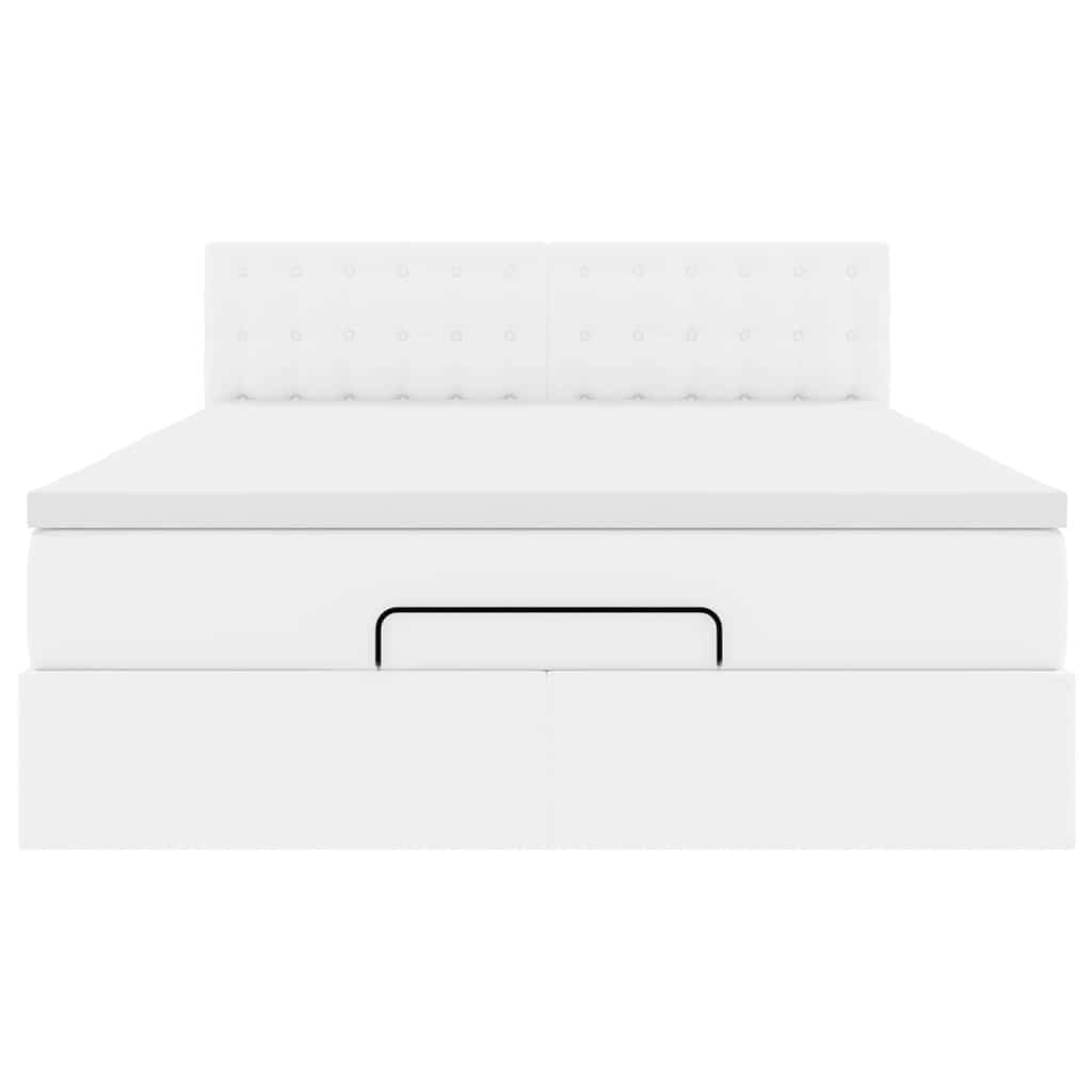 Cadre de lit ottoman avec matelas blanc 140x200 cm similicuir