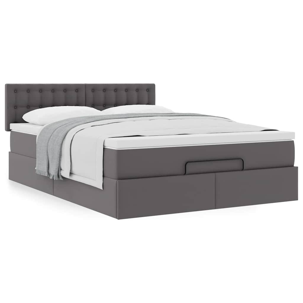 Cadre de lit ottoman avec matelas gris 140x200 cm similicuir - XIOS