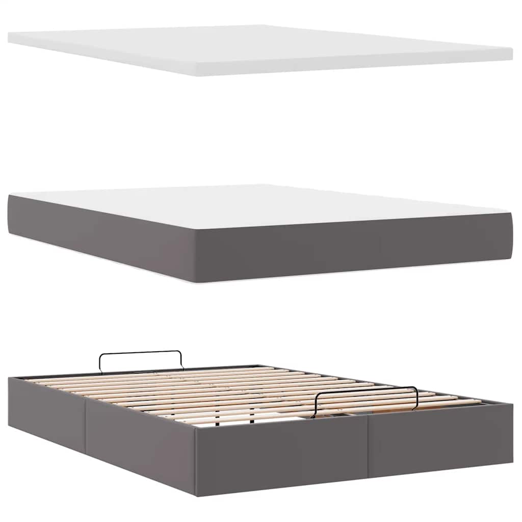 Cadre de lit ottoman avec matelas gris 140x200 cm similicuir - XIOS