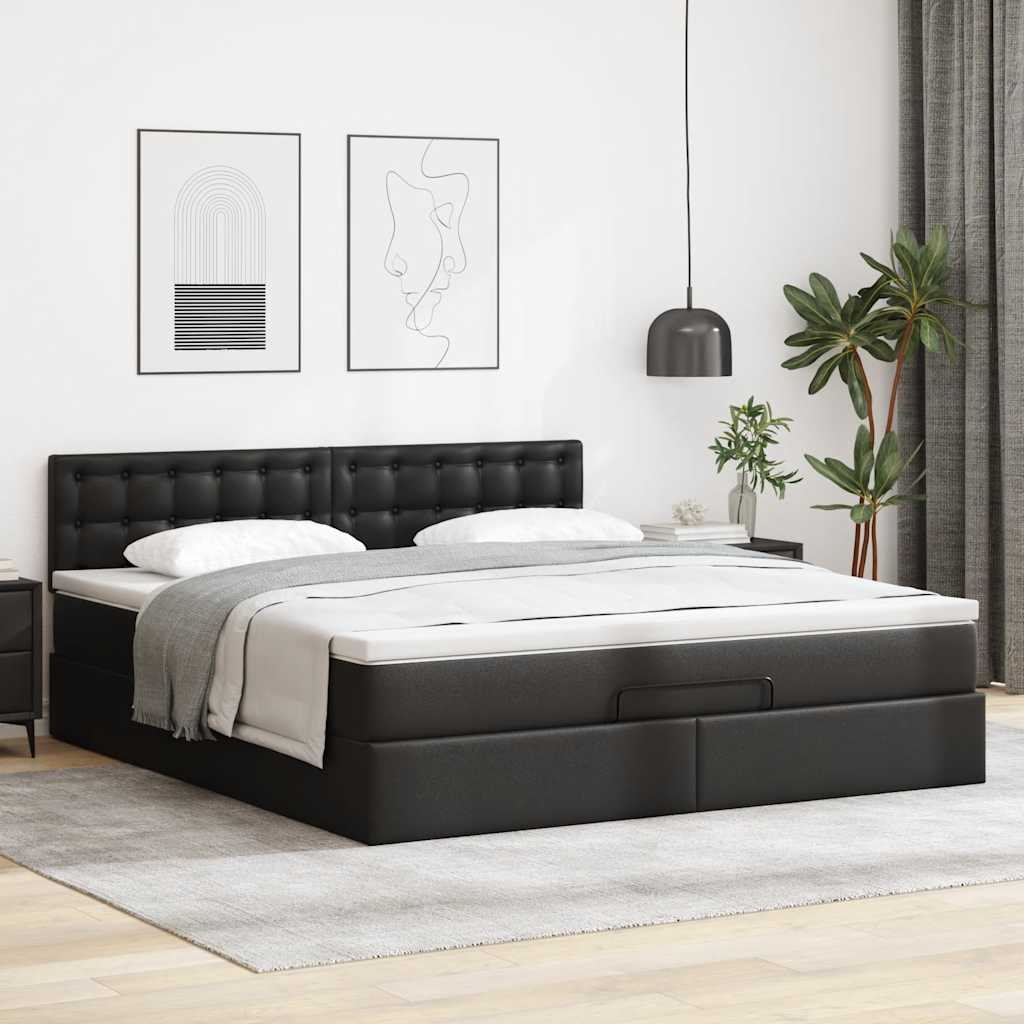 Cadre de lit ottoman avec matelas noir 160x200 cm similicuir - XIOS