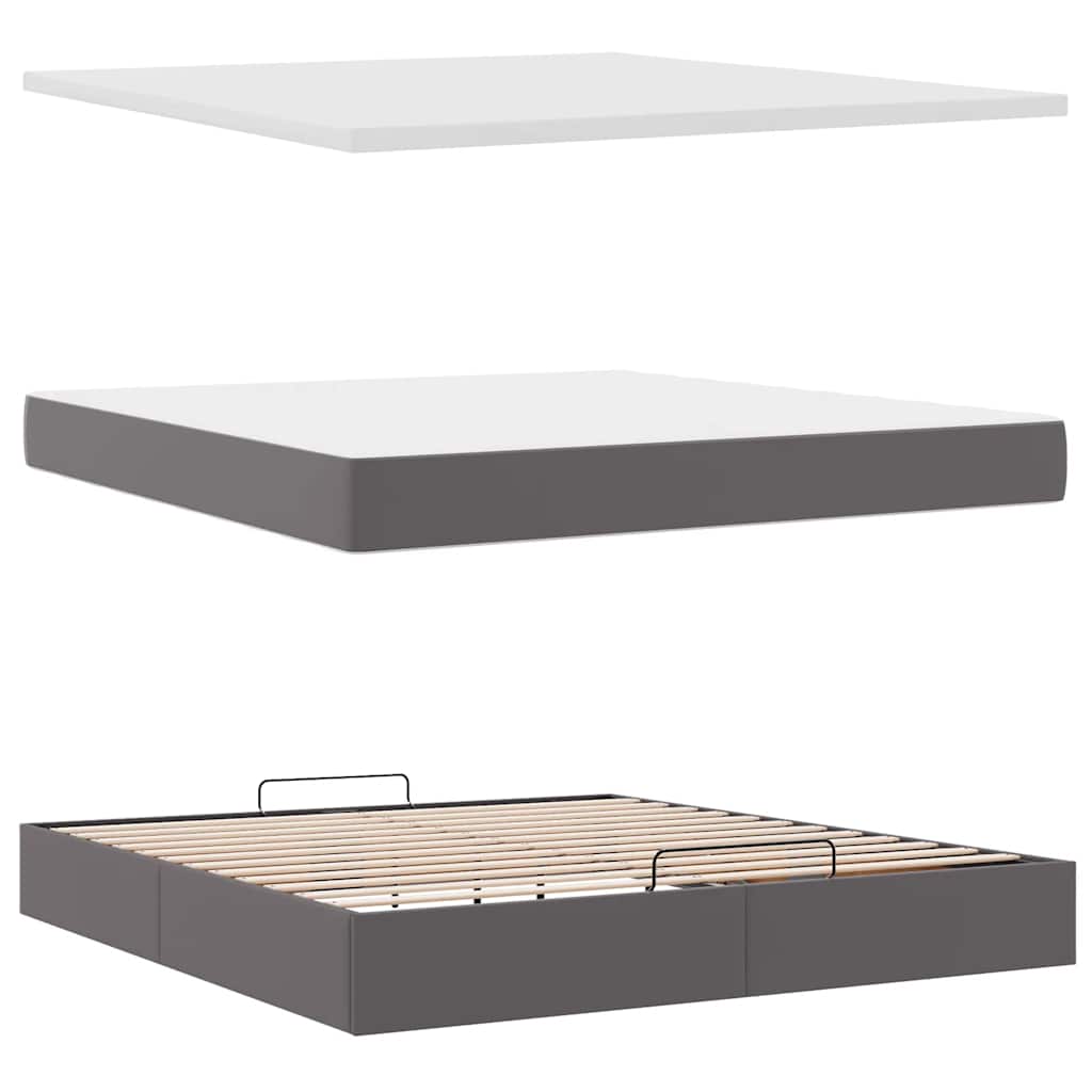 Cadre de lit ottoman avec matelas gris 160x200 cm similicuir - XIOS