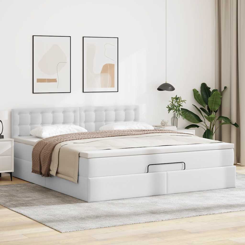 Cadre de lit ottoman avec matelas blanc 180x200 cm similicuir - XIOS