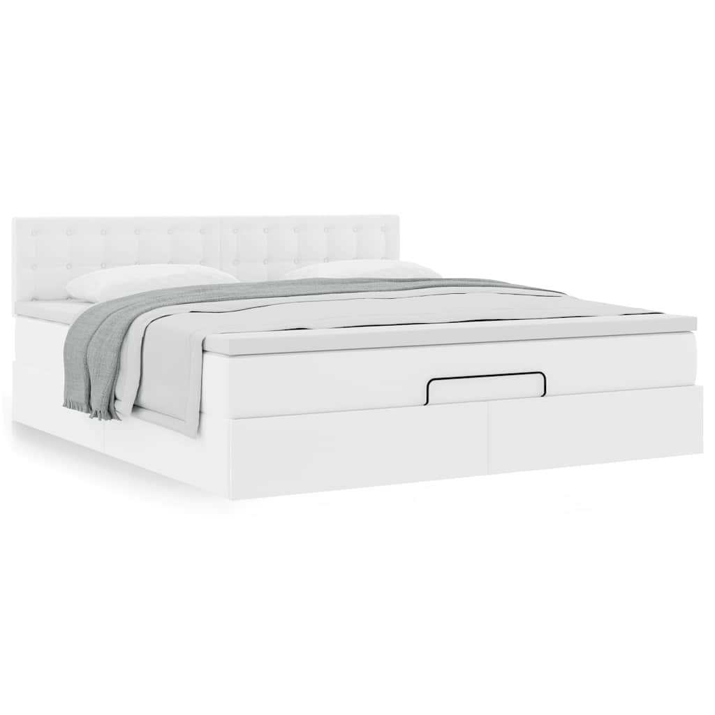 Cadre de lit ottoman avec matelas blanc 180x200 cm similicuir - XIOS