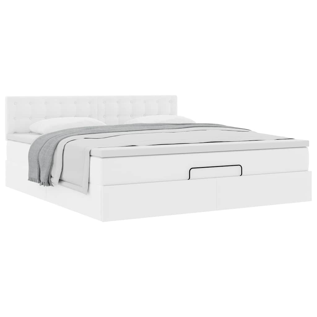Cadre de lit ottoman avec matelas blanc 180x200 cm similicuir - XIOS