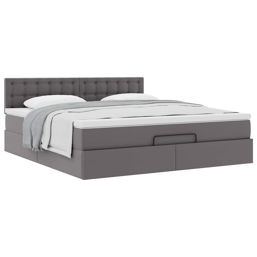Cadre de lit ottoman avec matelas gris 180x200 cm similicuir - XIOS