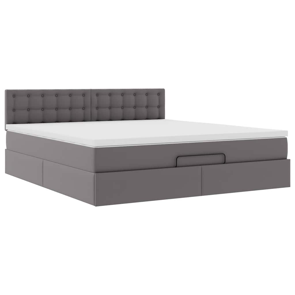 Cadre de lit ottoman avec matelas gris 180x200 cm similicuir - XIOS