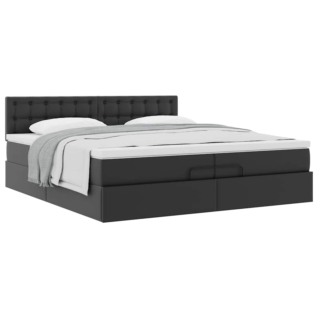Cadre de lit ottoman avec matelas noir 200x200 cm similicuir - XIOS