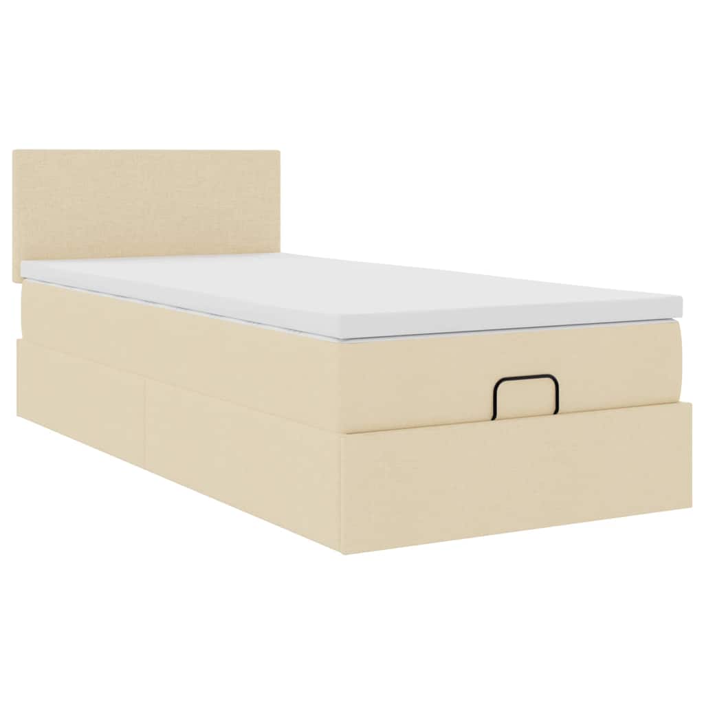 Cadre de lit ottoman avec matelas crème 80x200 cm tissu - XIOS