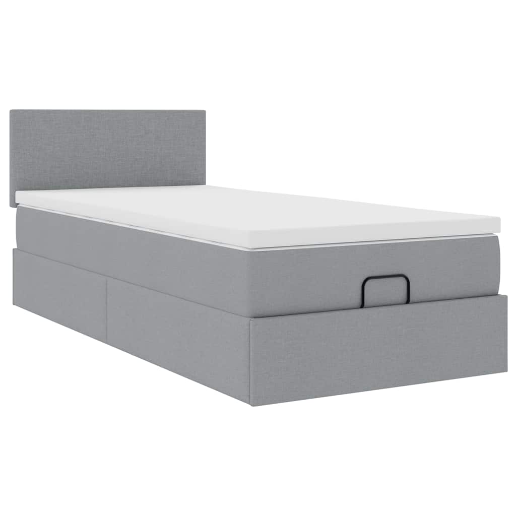 Lit ottoman avec matelas gris clair 90x200 cm tissu - XIOS