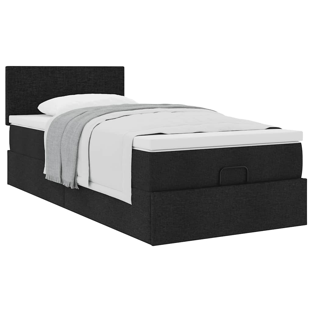 Lit ottoman avec matelas noir 90x200 cm tissu - XIOS