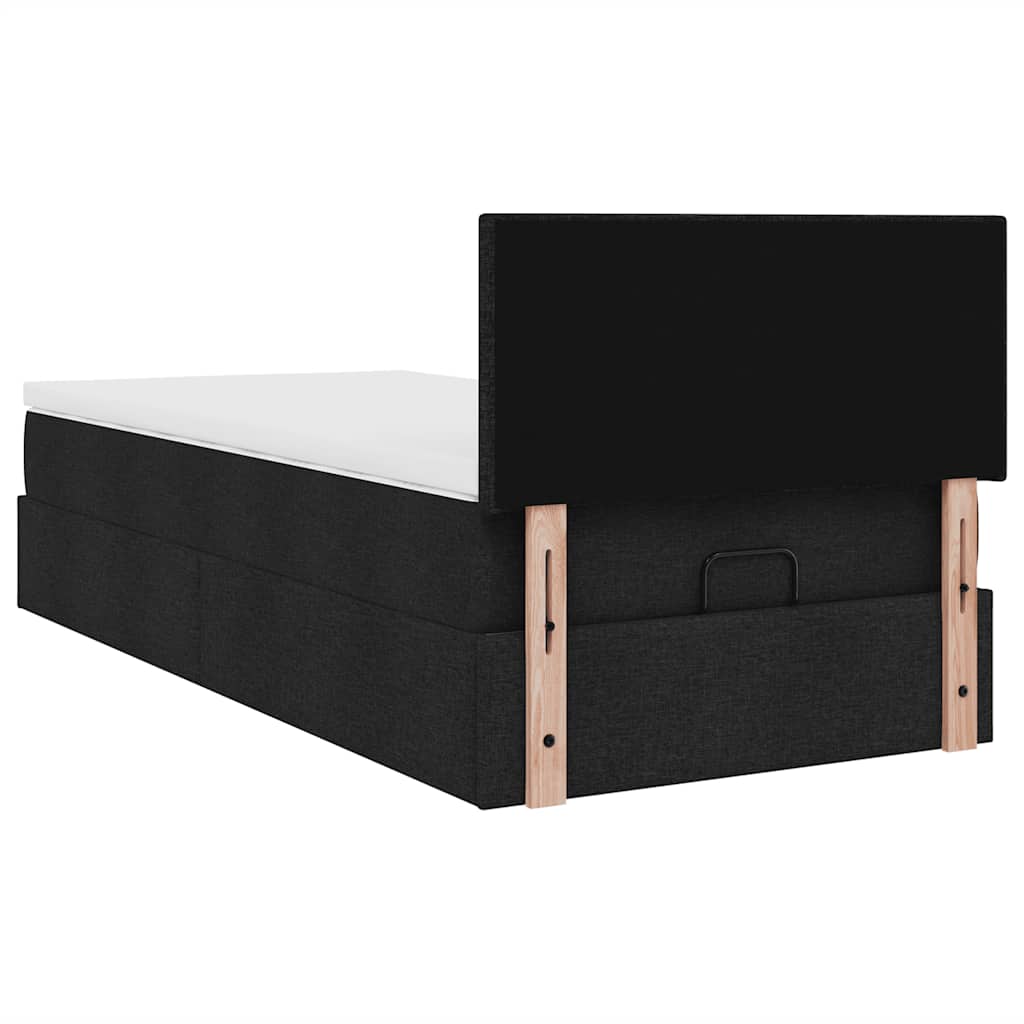 Lit ottoman avec matelas noir 90x200 cm tissu - XIOS