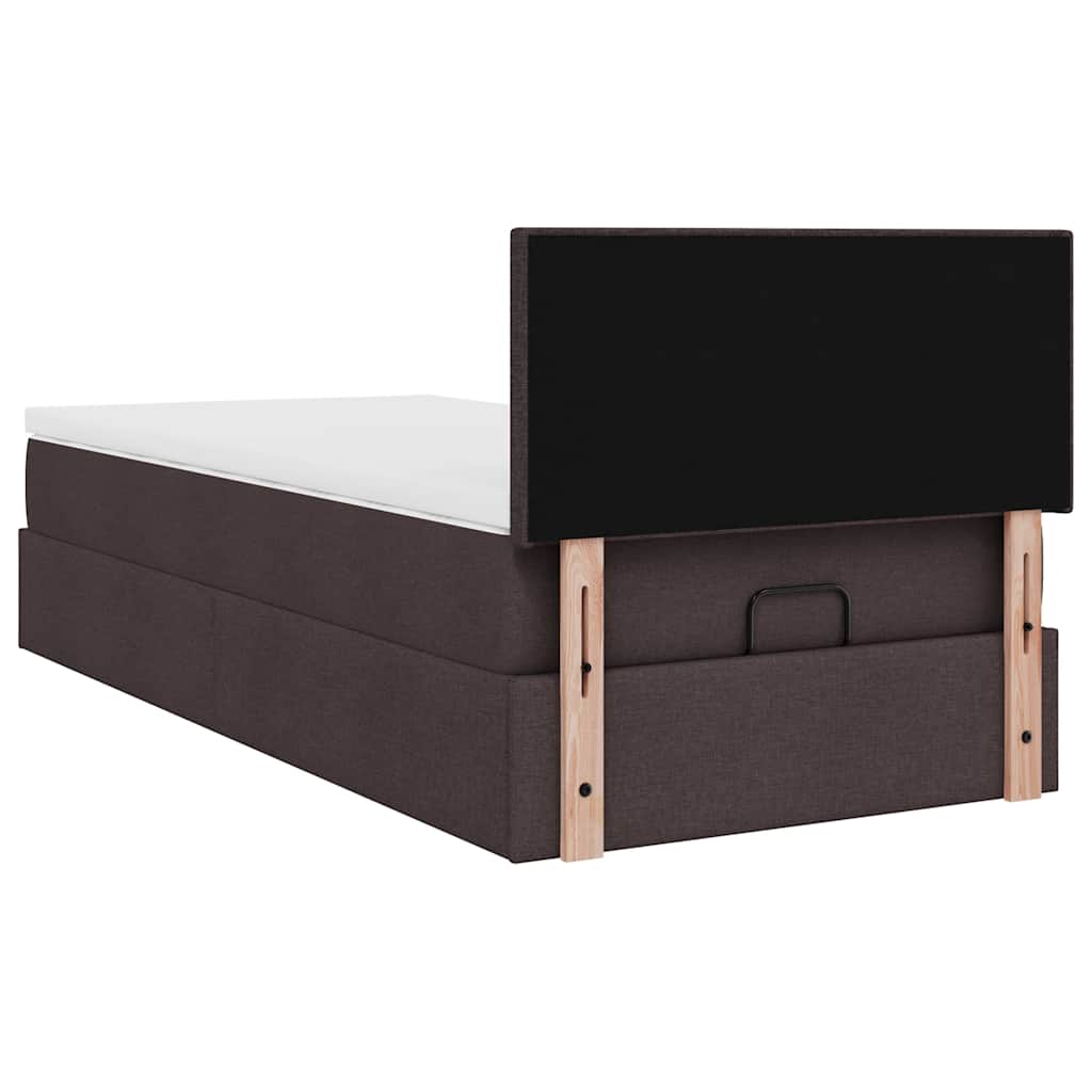Lit ottoman avec matelas marron foncé 90x200 cm tissu - XIOS