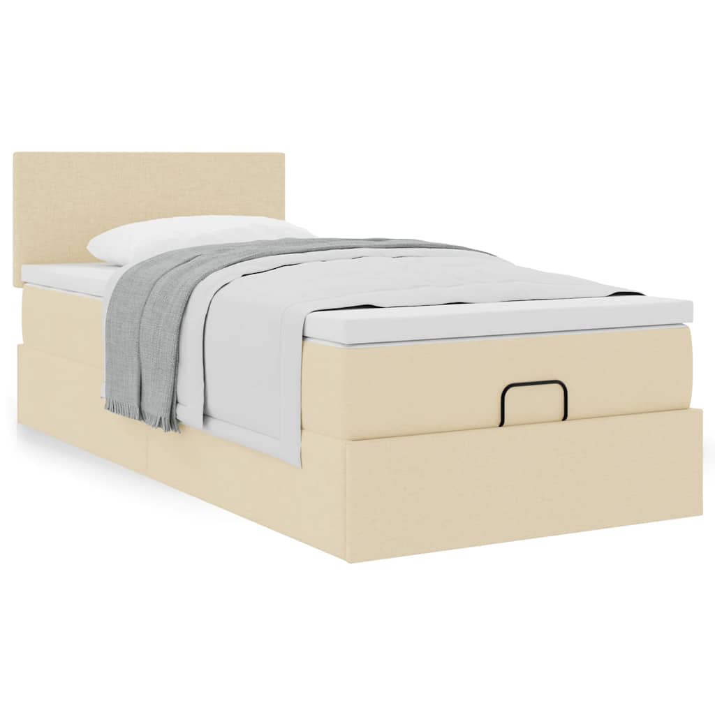 Lit ottoman avec matelas crème 90x200 cm tissu - XIOS