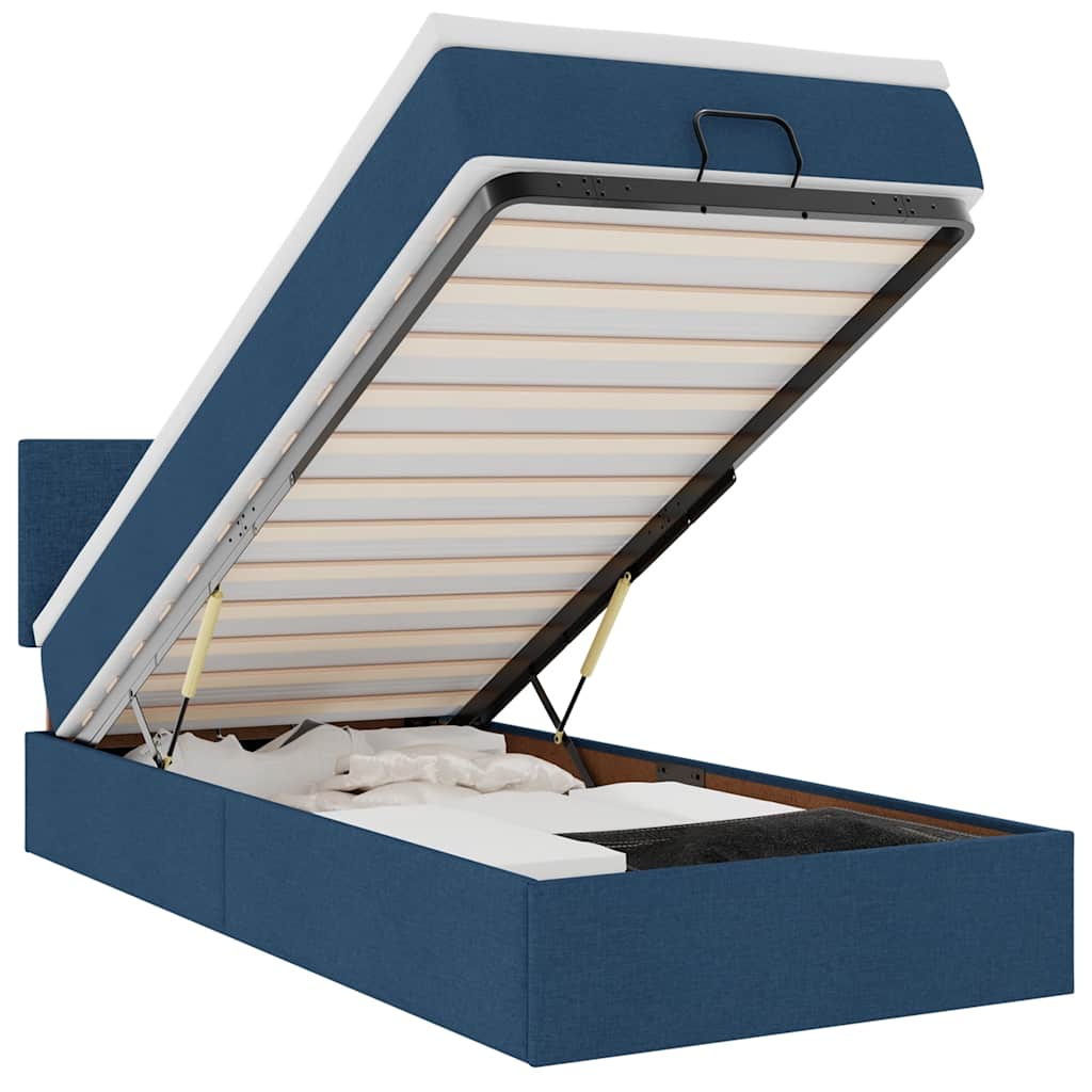 Lit ottoman avec matelas bleu 90x200 cm tissu - XIOS