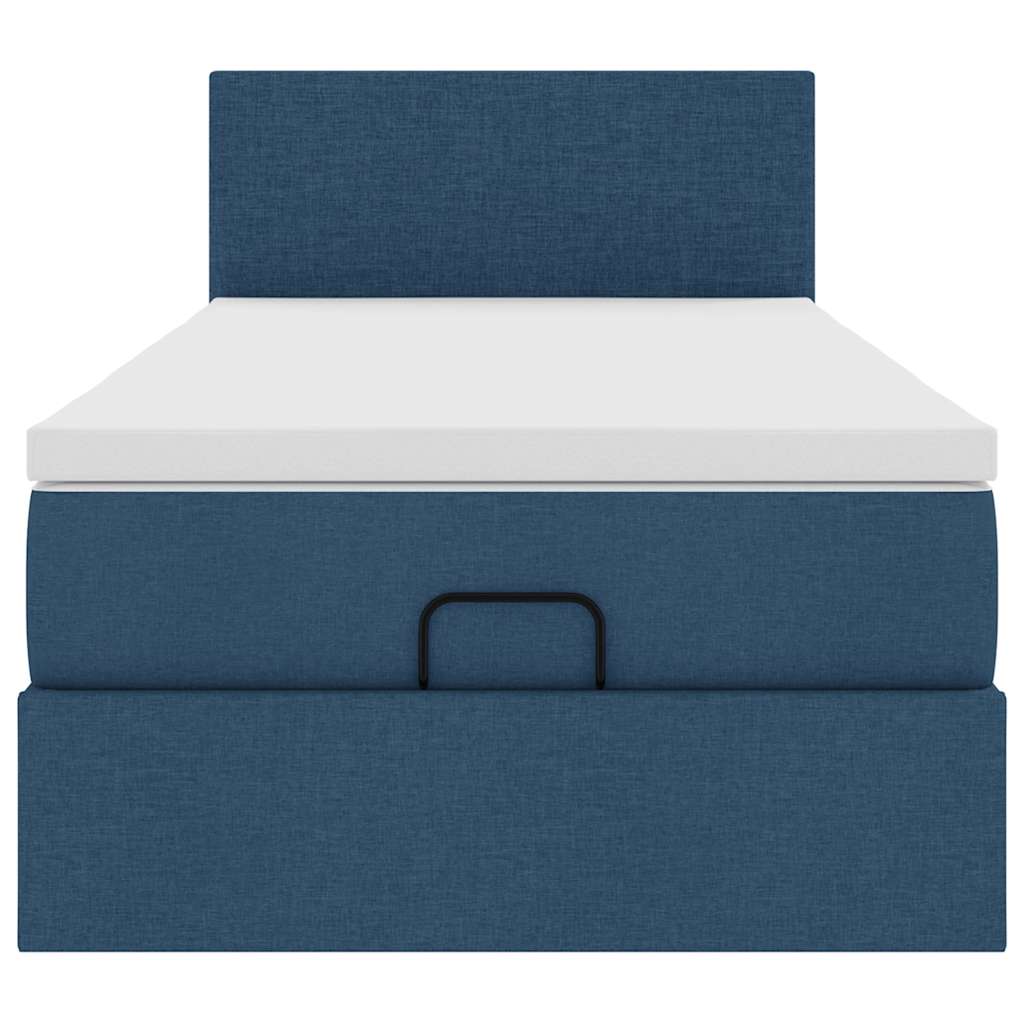 Lit ottoman avec matelas bleu 90x200 cm tissu - XIOS