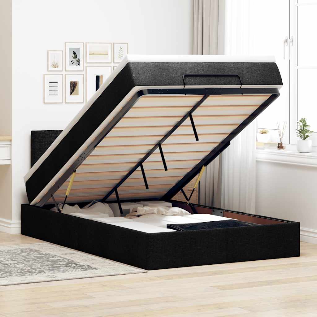 Lit ottoman avec matelas noir 120x190 cm tissu - XIOS