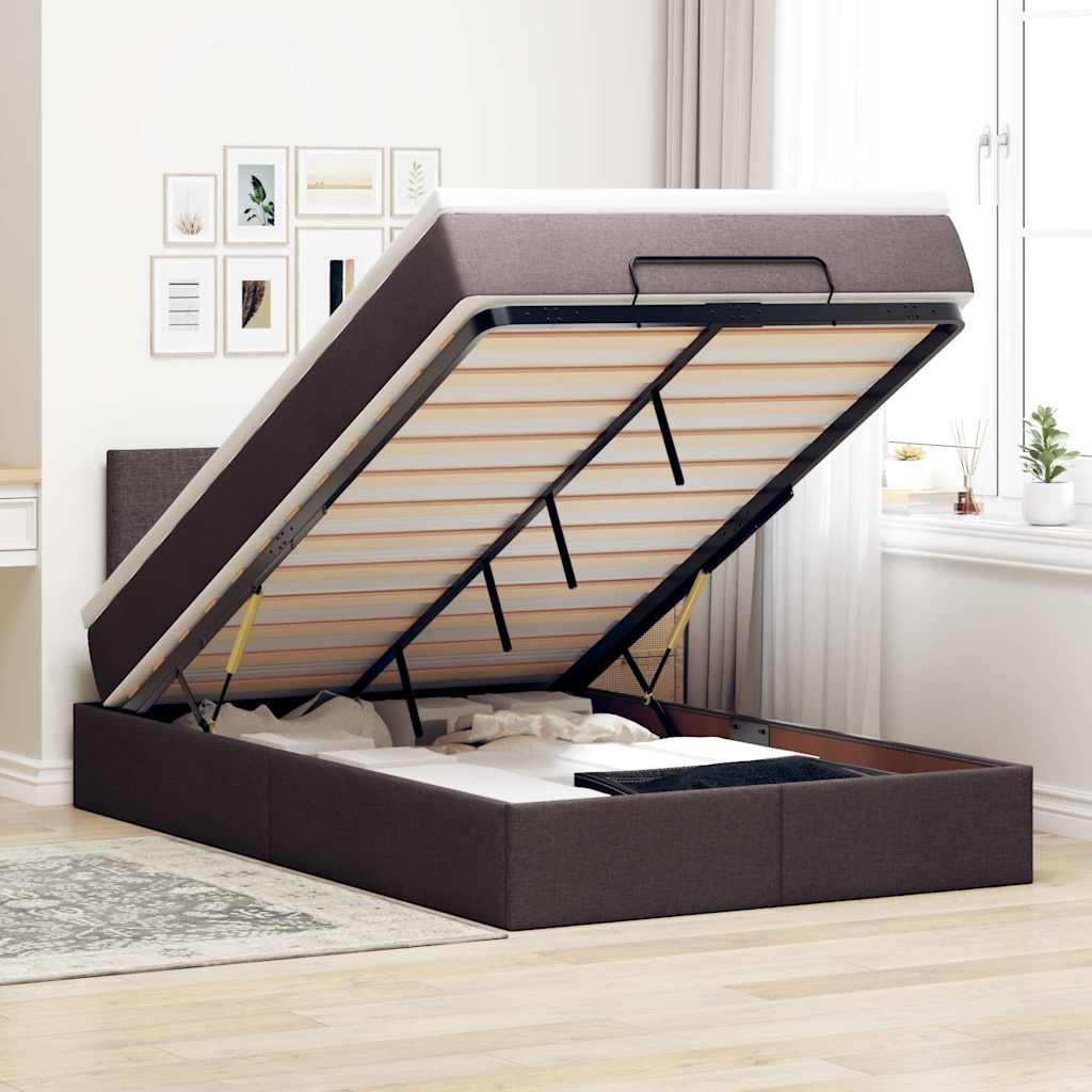 Cadre de lit ottoman avec matelas marron foncé 120x190 cm tissu - XIOS