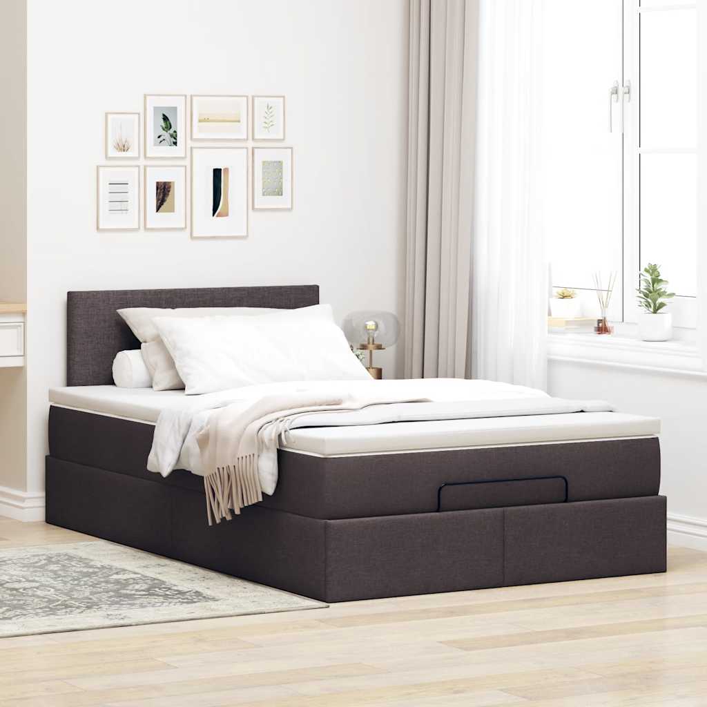 Lit ottoman avec matelas marron foncé 120x200 cm tissu