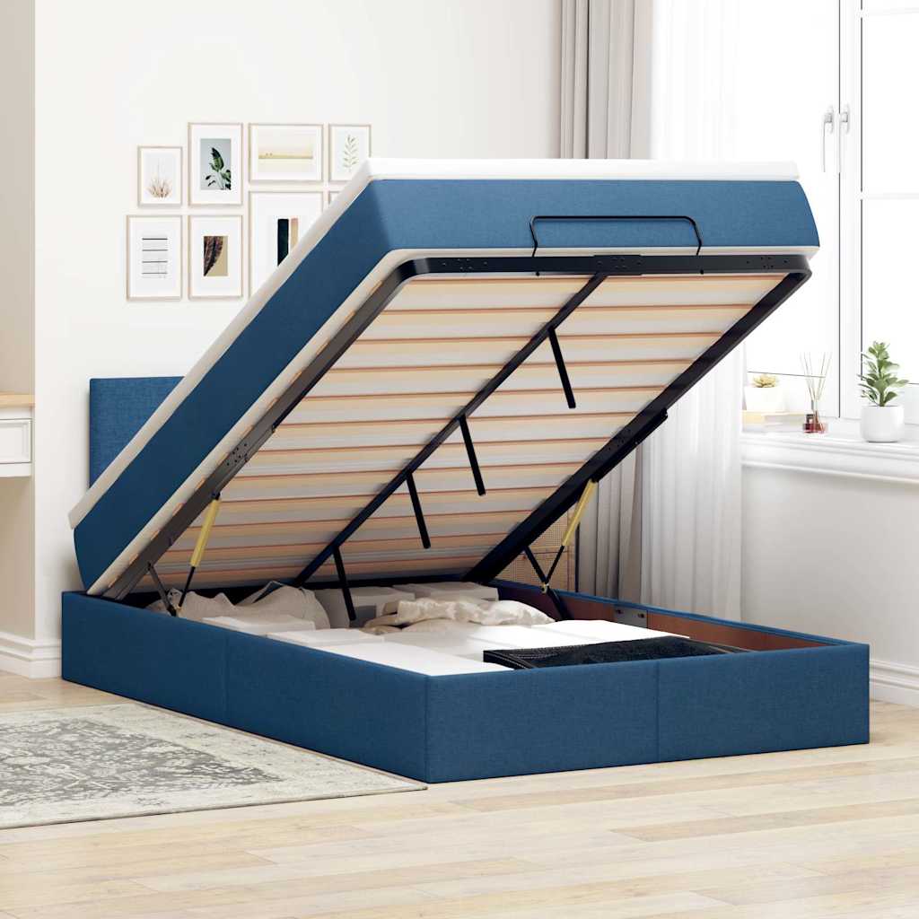 Lit ottoman avec matelas bleu 120x200 cm tissu - XIOS
