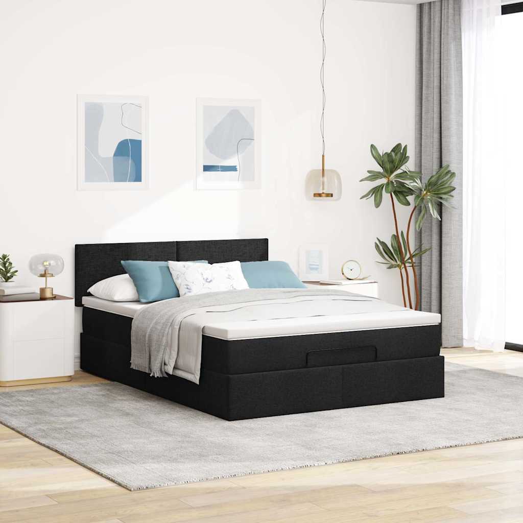 Lit ottoman avec matelas noir 140x190 cm tissu - XIOS