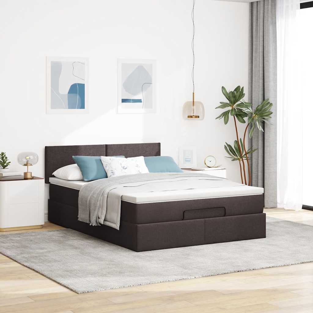 Lit ottoman avec matelas marron foncé 140x190 cm tissu - XIOS