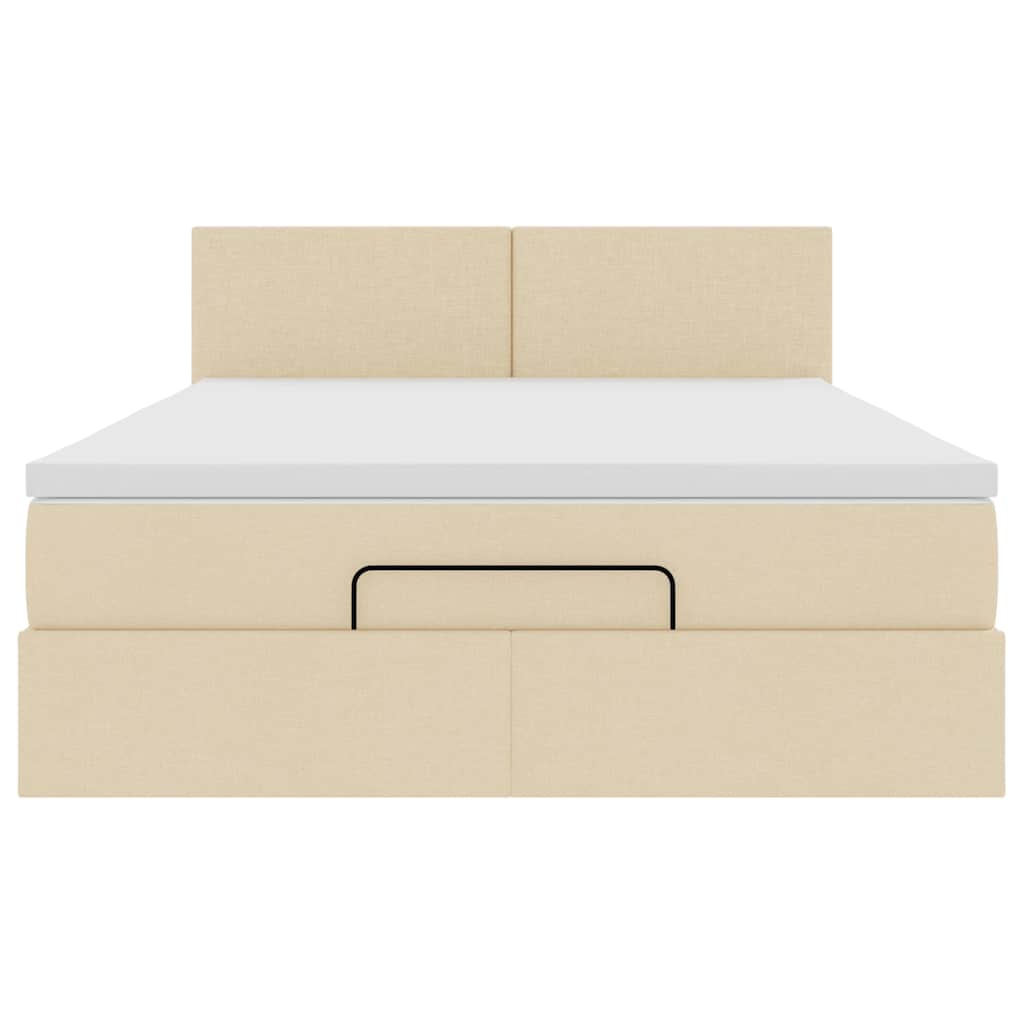 Lit ottoman avec matelas crème 140x190 cm tissu - XIOS