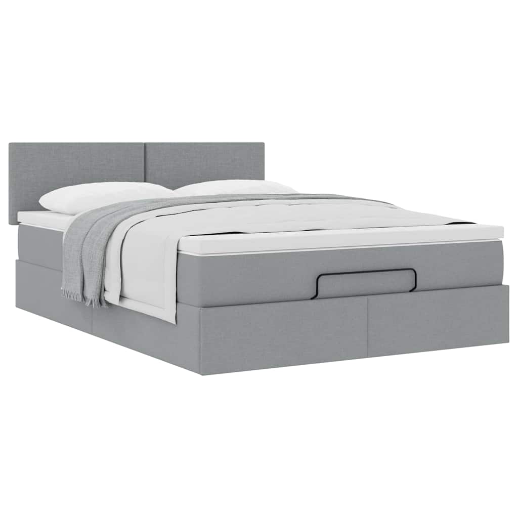 Cadre de lit ottoman et matelas gris clair 140x200 cm tissu - XIOS
