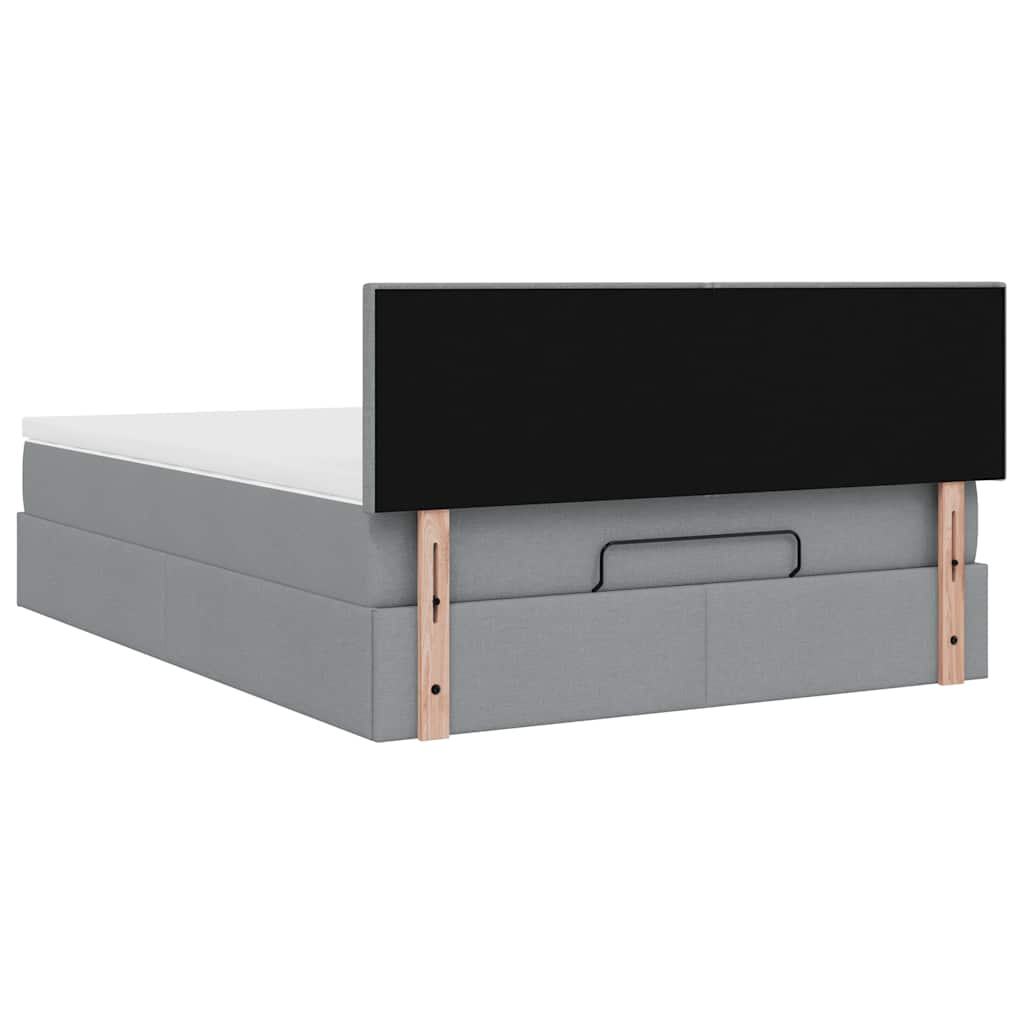 Cadre de lit ottoman et matelas gris clair 140x200 cm tissu - XIOS