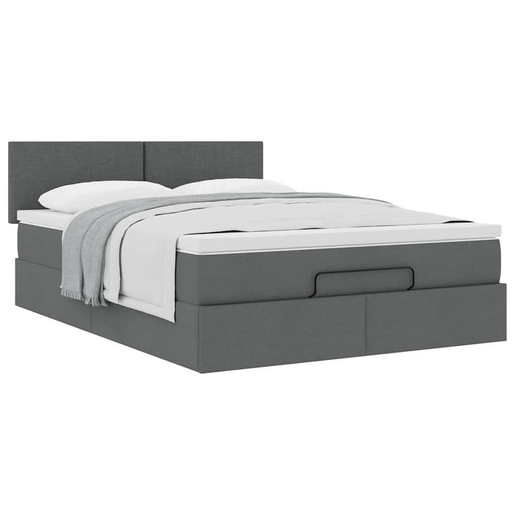 Lit ottoman avec matelas gris foncé 140x200 cm tissu