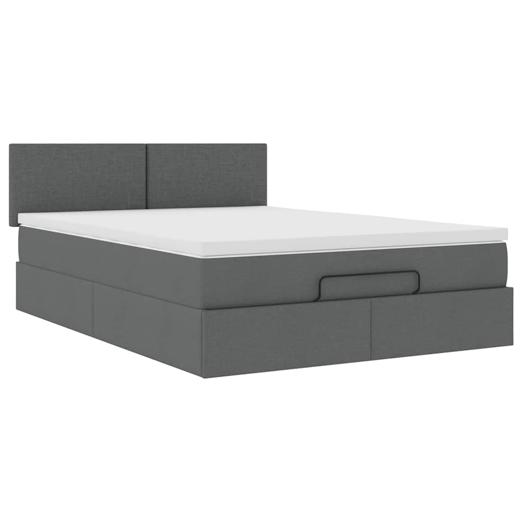 Lit ottoman avec matelas gris foncé 140x200 cm tissu
