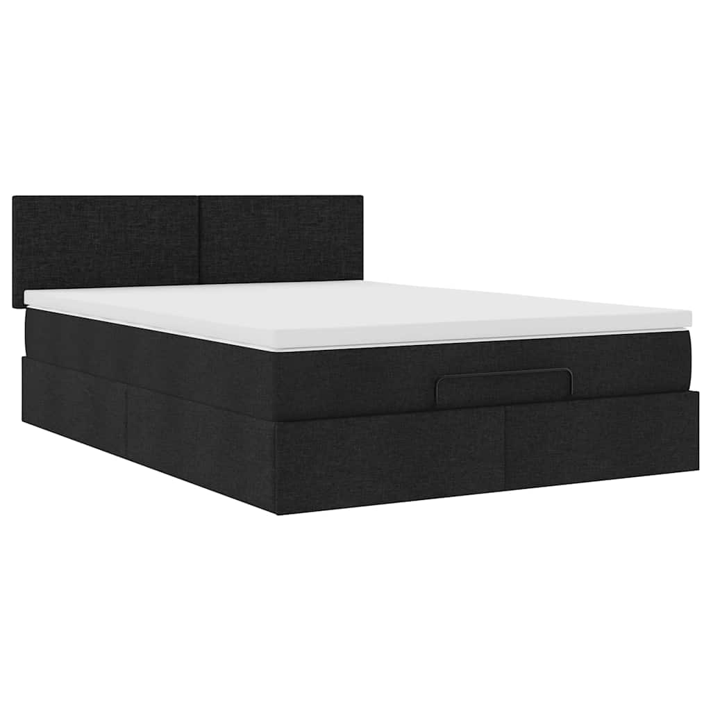 Lit ottoman avec matelas noir 140x200 cm tissu - XIOS