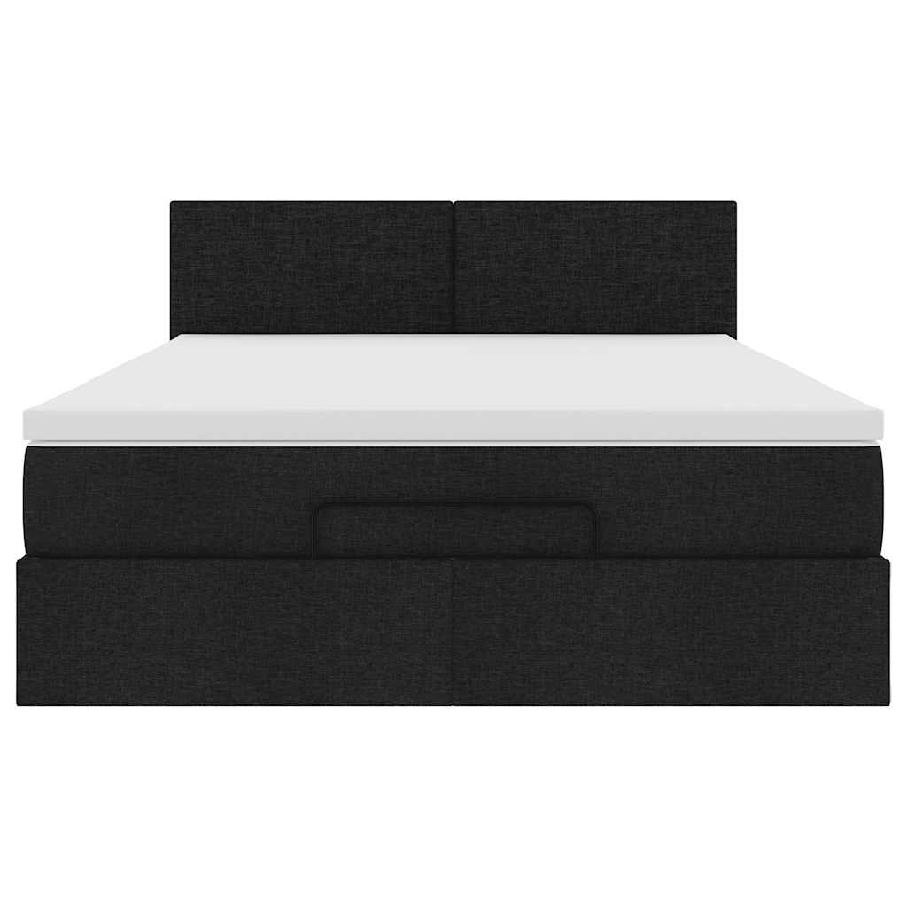 Lit ottoman avec matelas noir 140x200 cm tissu - XIOS
