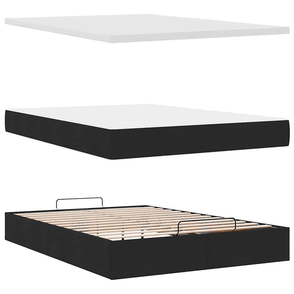 Lit ottoman avec matelas noir 140x200 cm tissu - XIOS