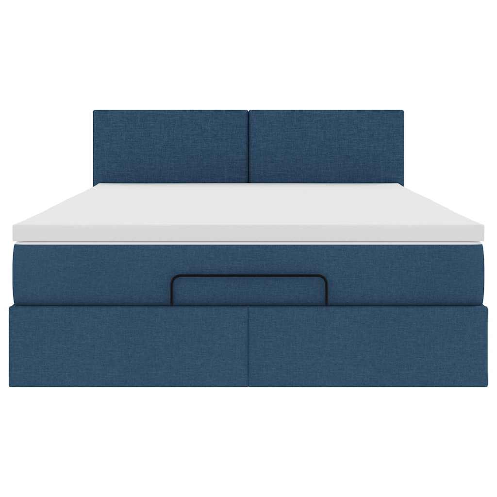 Cadre de lit ottoman avec matelas bleu 140x200 cm tissu - XIOS
