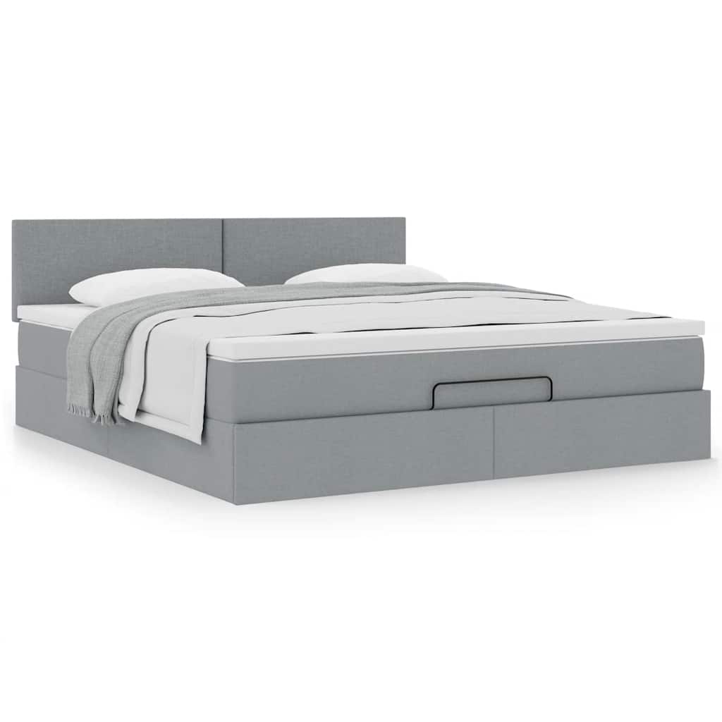 Lit ottoman avec matelas gris clair 160x200 cm tissu - XIOS