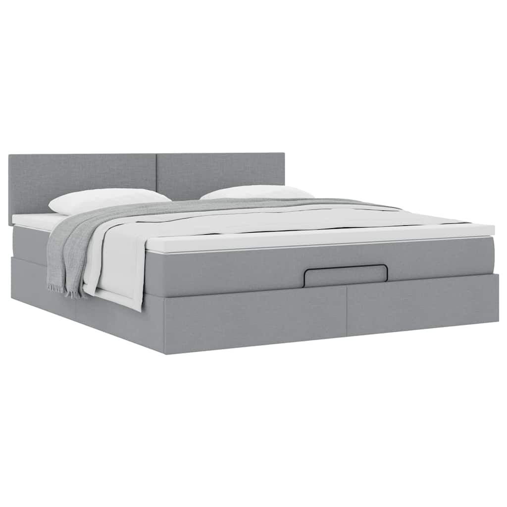 Lit ottoman avec matelas gris clair 160x200 cm tissu - XIOS