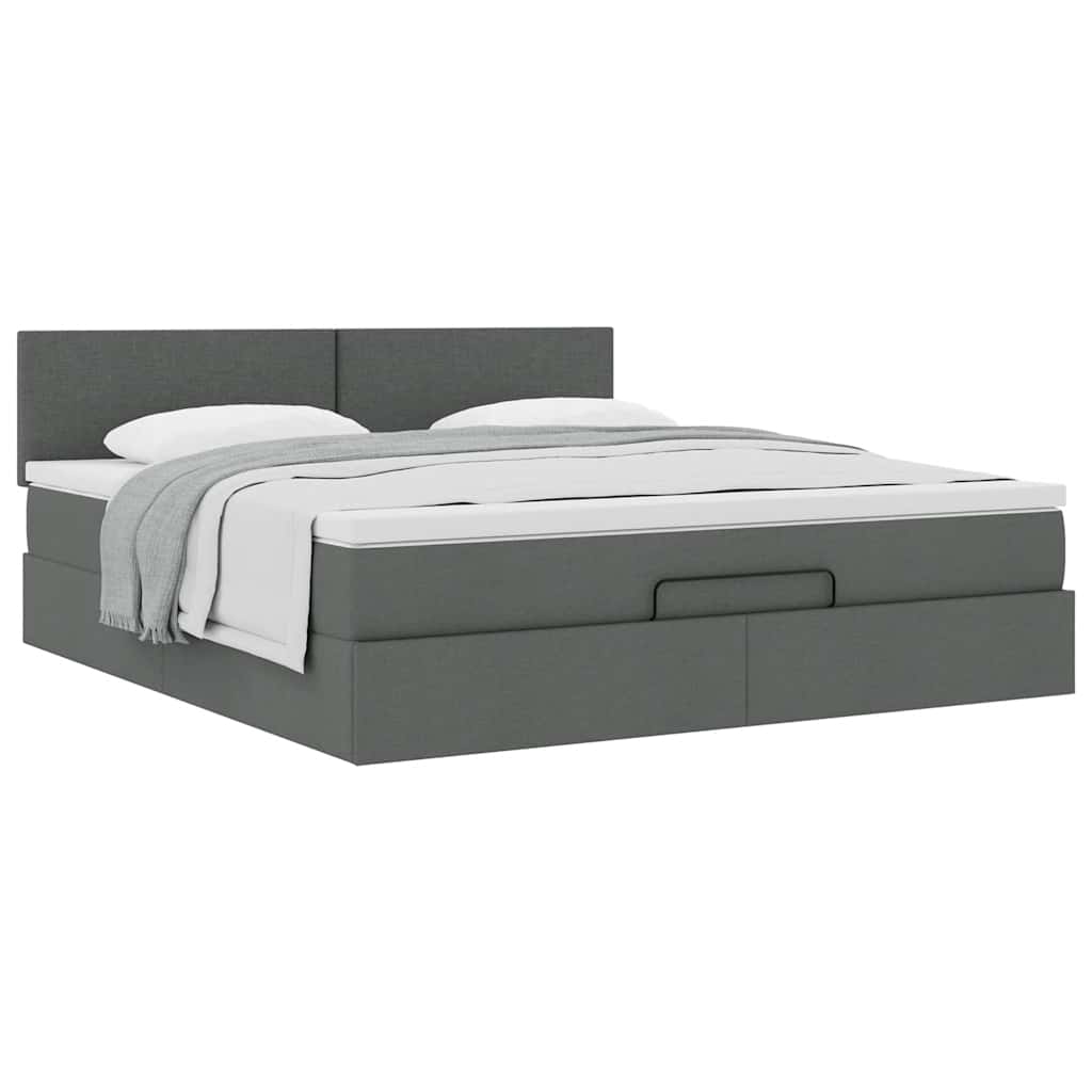 Cadre de lit ottoman avec matelas gris foncé 160x200cm tissu - XIOS