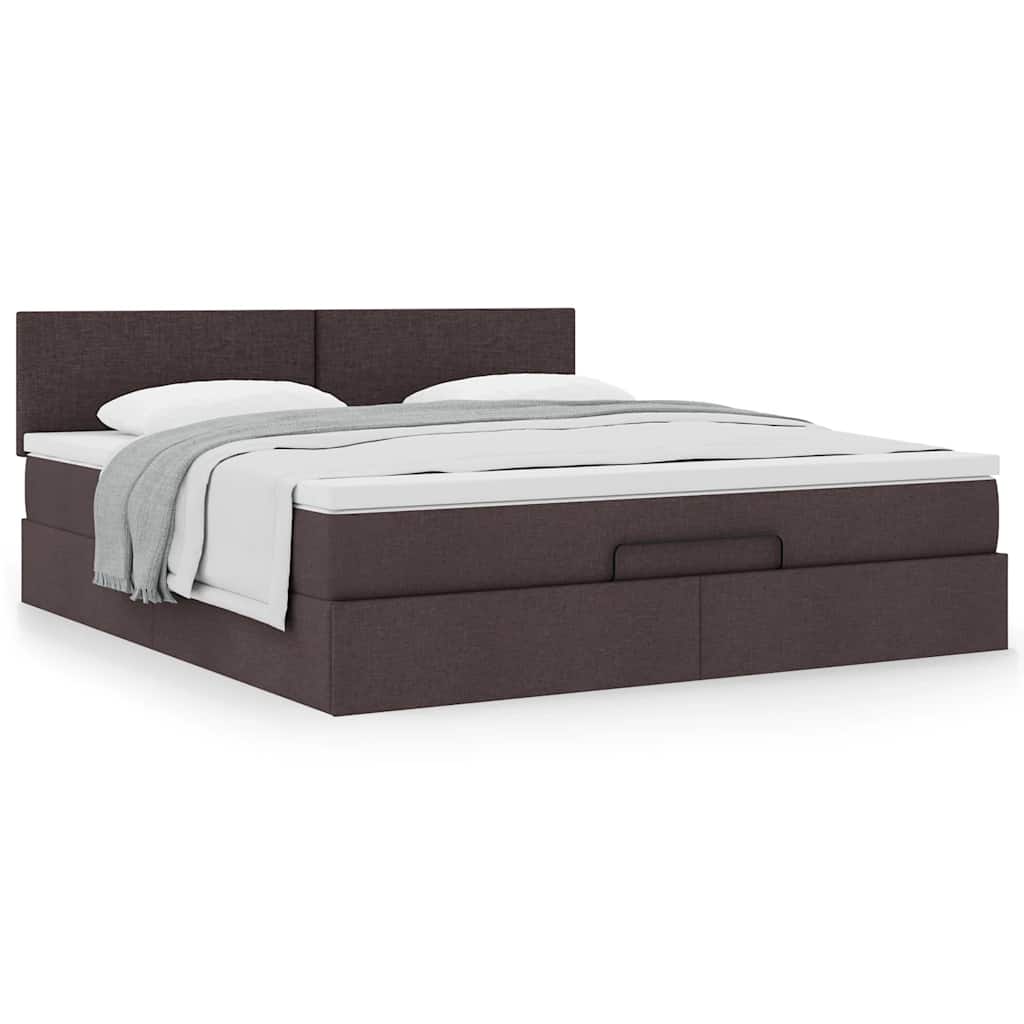 Cadre de lit ottoman avec matelas marron foncé 160x200 cm tissu - XIOS