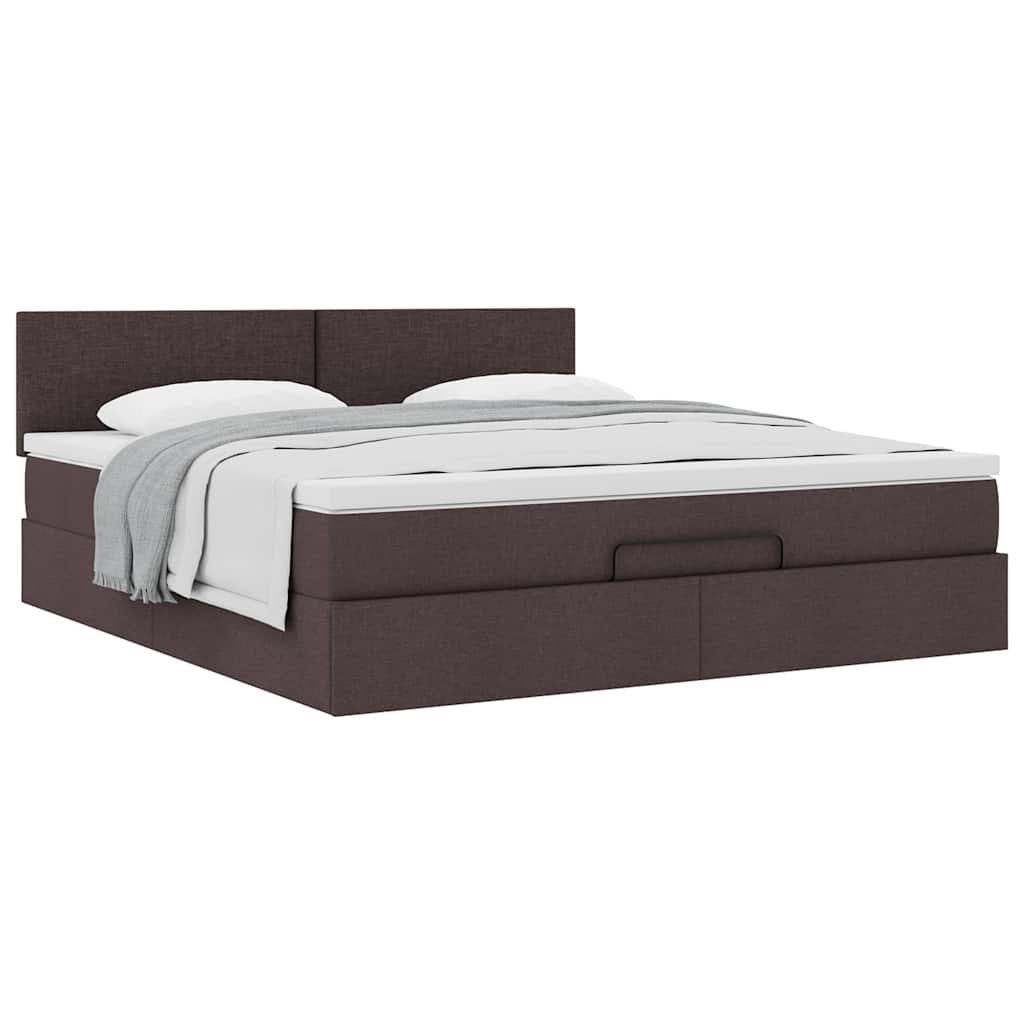 Cadre de lit ottoman avec matelas marron foncé 160x200 cm tissu - XIOS
