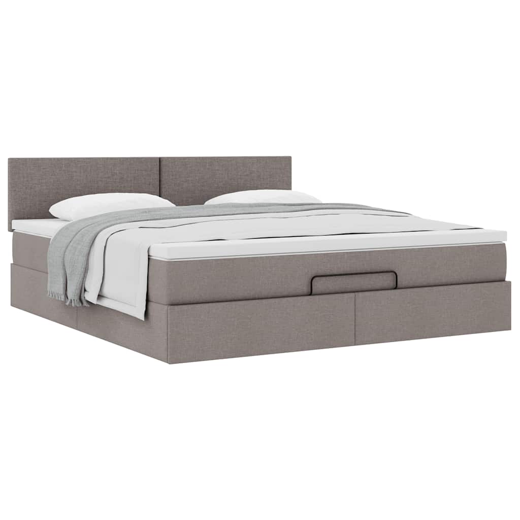 Cadre de lit ottoman avec matelas taupe 160x200 cm tissu - XIOS